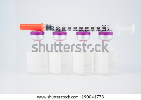 Injection vial and disposable syringe show medicine concept