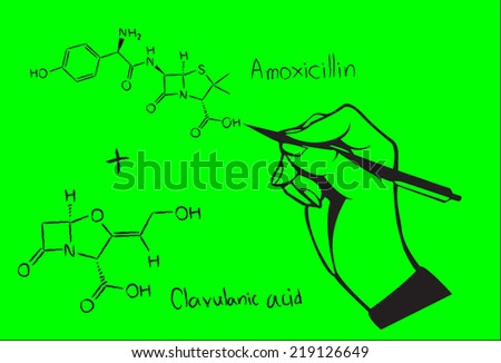 Amoxicillin and clavulanic acid chemical structure drawing by hand