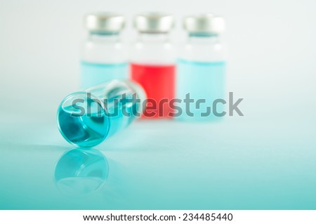 Shadow effect of Blue liquid in injection vials