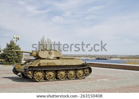 VOLGOGRAD - MARCH 20: Museum exhibit of the panorama of the battle of Stalingrad T-34 Tank . March 20, 2015 in Volgograd, Russia.