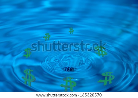 Concept:abstract  drain money, bankruptcy, ruin; green dollars funneling into the pipe