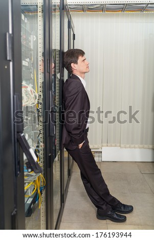 Secure network technician engineer in server room