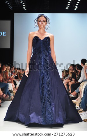 SYDNEY AUSTRALIA - 16 APRIL 2015: Vanessa Moe collection presented by St. George New Generation fashion show runway at Mercedes Benz Fashion Week in Carriageworks Sydney Australia.
