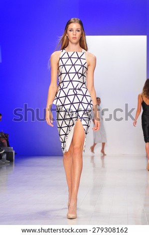 SYDNEY AUSTRALIA - 16 APRIL 2015: Black by Geng clothes collection fashion show runway presented by 3 UP Braun at Mercedes Benz Fashion Week at Carriageworks. Exclusively for Shutterstock