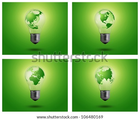 eco concept: light bulbs with map of world inside, Asian, Africa
