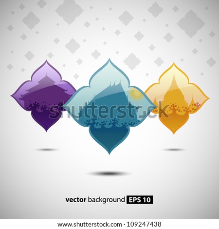 Flower Pattern artistic of thai with Silhouette of temple and pagoda inside Flower Pattern artistic of thai with Silhouette of temple and pagoda inside