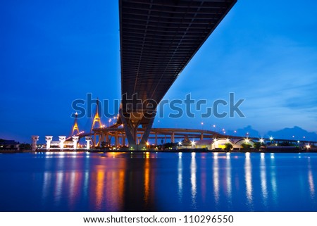 Bhumibol Mega Bridge (Industrial Ring Mega Bridge) at night, Bangkok, Thailand