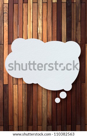 bubble cloud talk tag recycled paper stick on wood background