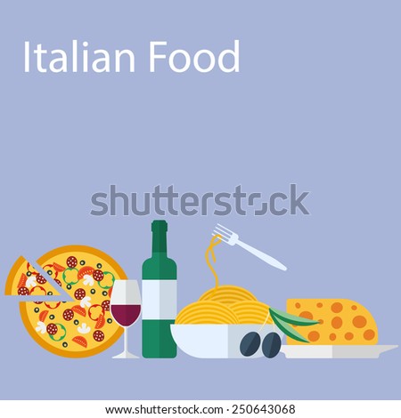 Italian food flat background. Raster version