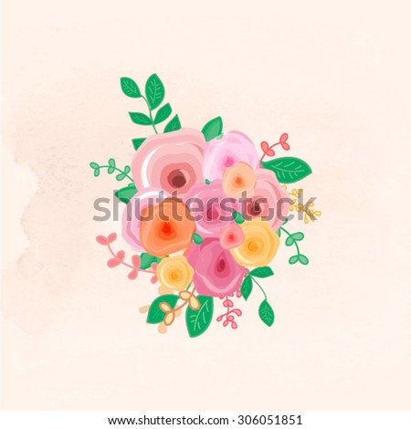 flower bouquet vector illustration. peony and roses flower bouquet background vector. wedding bouquet vector illustration.floral vector illustration. Watercolor background.
