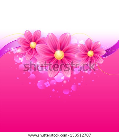 Colorful background with pink flowers. Easy to edit. Perfect for invitations or announcements.