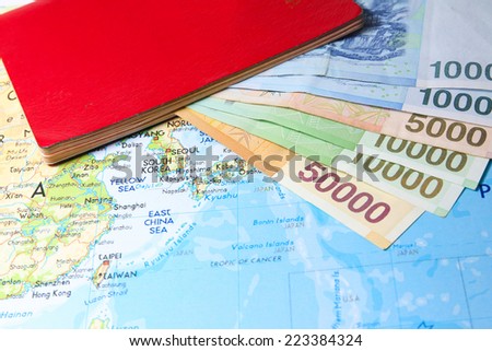 Passport with South Korean Won currency