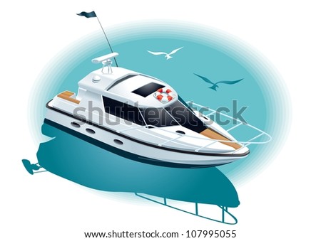 Marine recreation. Illustration of a white yacht at sea.