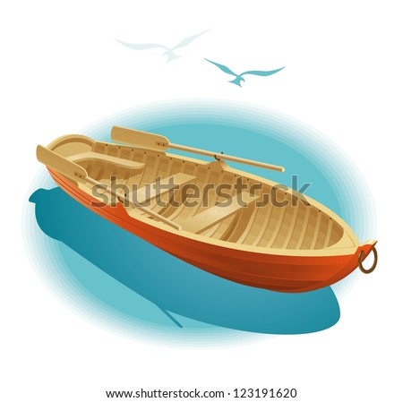 Water walk on boat. Illustration of wooden boat for a romantic rendezvous on the water.