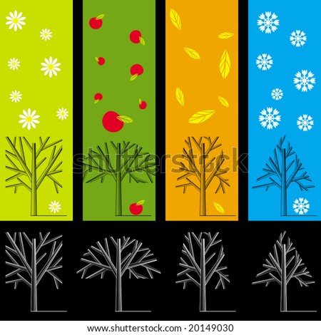stock vector : Silhouettes of trees during different seasons