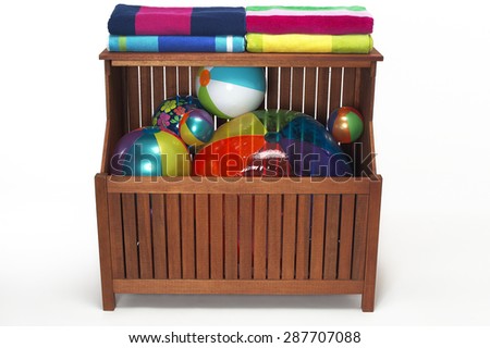 Outdoor Pool Storage Bin with Beach Balls & Towels