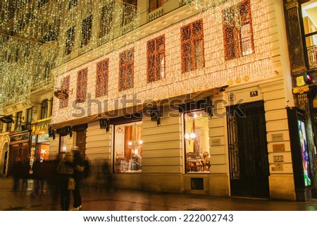 VIENNA, AUSTRIA - December 11, 2009: Vienna - street at night with Christmas lights in Vienna, Austria. on December 11, 2009