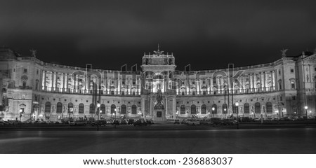 Vienna, Austria December 12, 2009: Hofburg Imperial Palace at night on December 12, 2009 in Vienna,  Austria.