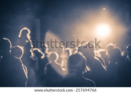 crowd at a concert in a vintage light noise added