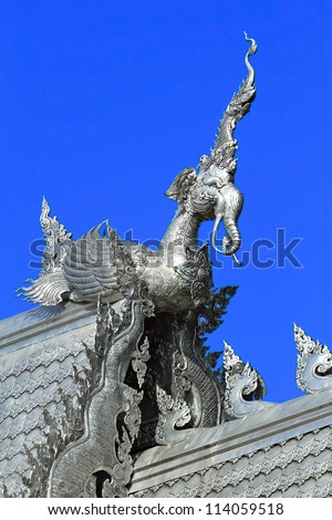 Silver Sanctuary, Gable apex in temple roof , Chiangmai Province, Thailand.
