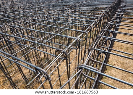 steel bars construction materials, in a construction site.