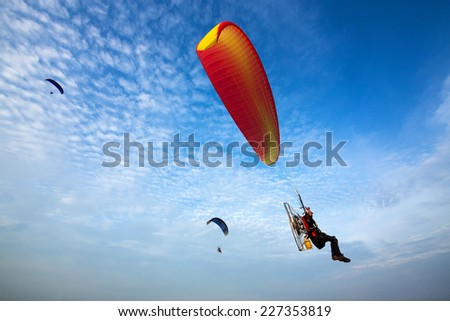 Para-motor flying in the sky