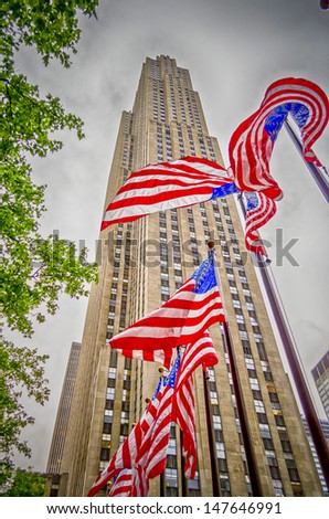 NEW YORK - CIRCA MAY 2013:  Rockefeller Center, NYC, circa May 2013. Rockefeller Center is a complex of 19 commercial buildings, built by the Rockefeller family, located in Midtown Manhattan.