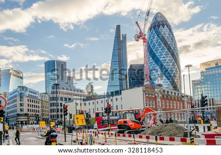 LONDON - MAY 29: Works in progress in the financial district of the City of London on May 29, 2015. The City is a major business and financial centre.