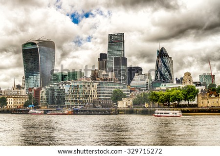 London City Skyline, Modern Skyscrapers in London financial district