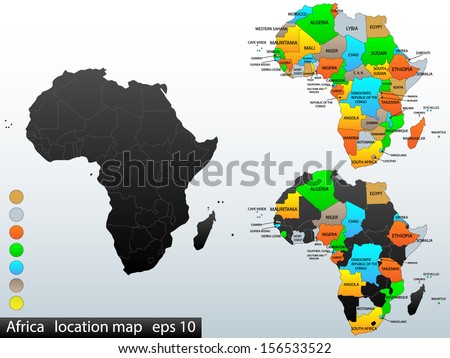 Political and location map of African continent. Versatile file, easy editable color and visibility of every state in one click in layers panel. Vector, eps 10.