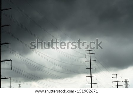 Power tower and transmission lines?in dark sky