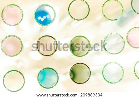 Test tubes closeup ,top view ,Science abstract  background