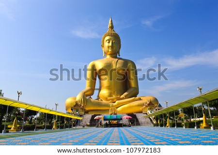 big statue image of buddha at Wat muang,Angthong,Thailand
