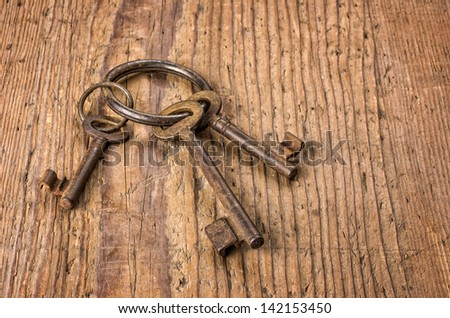 Three old keys on a key ring