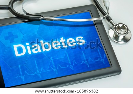 Tablet with the diagnosis diabetes on the display
