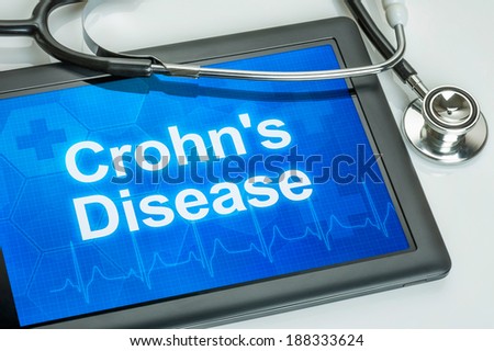 Tablet with the diagnosis Crohn\'s disease on the display