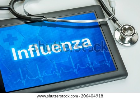 Tablet with the diagnosis Influenza on the display