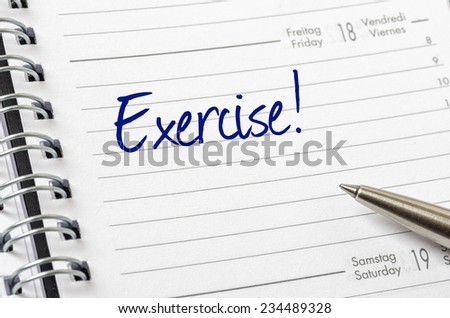 Exercise written on a calendar page