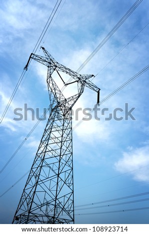 high voltage  tower sky background.