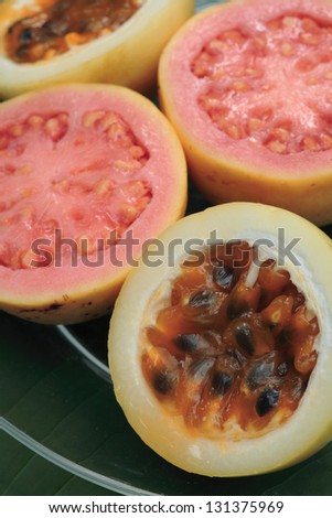 Guava and passion fruit exotic tropical fruits