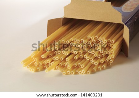 Pack of spaghetti on white background