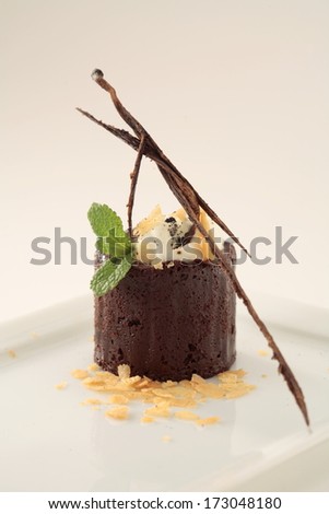 Chocolate mousse cake dessert with almond