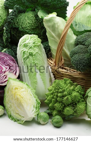 Different types of cabbage, cabbage still life