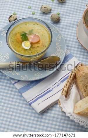 Cabbage soup with quail's egg