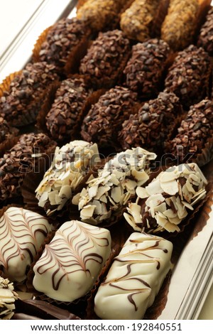 Handmade luxurious  chocolates as a background/ box of chocolates
