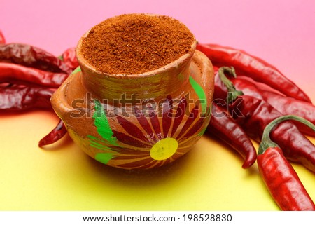 Red chili pepper and  ground chili pepper bowl