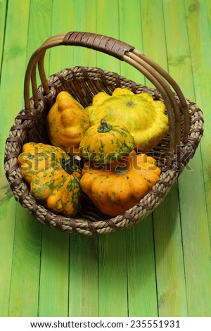 Marrow squash basket on wooden background