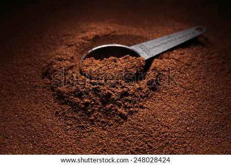 Coffee scoop on ground coffee background
