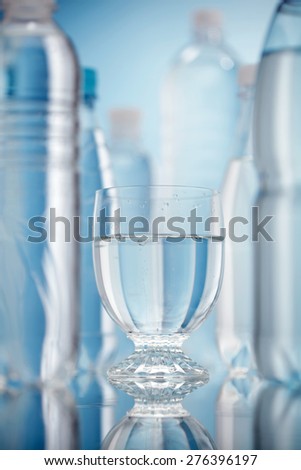 Water bottles, water glass isolated