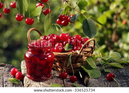 Cherry basket / cherry jam / cherry tree branch